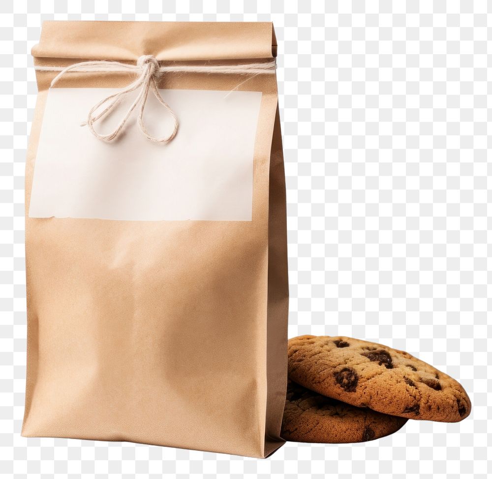 PNG  Cookie packaging paper bag mockup handbag food white background.