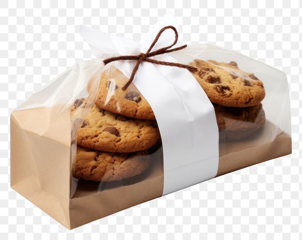 PNG  Cookie packaging paper bag mockup bread food white background.
