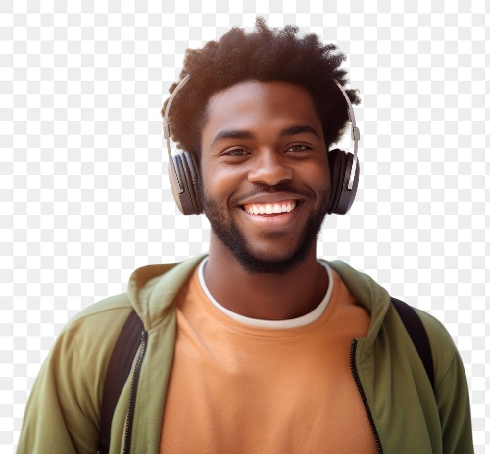PNG  African american man smiling with headphones adult smile men.