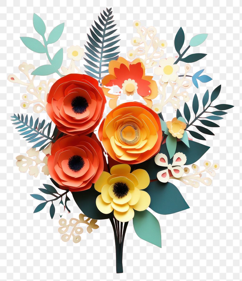 PNG Paper cutout of a flower bouquet art craft plant.