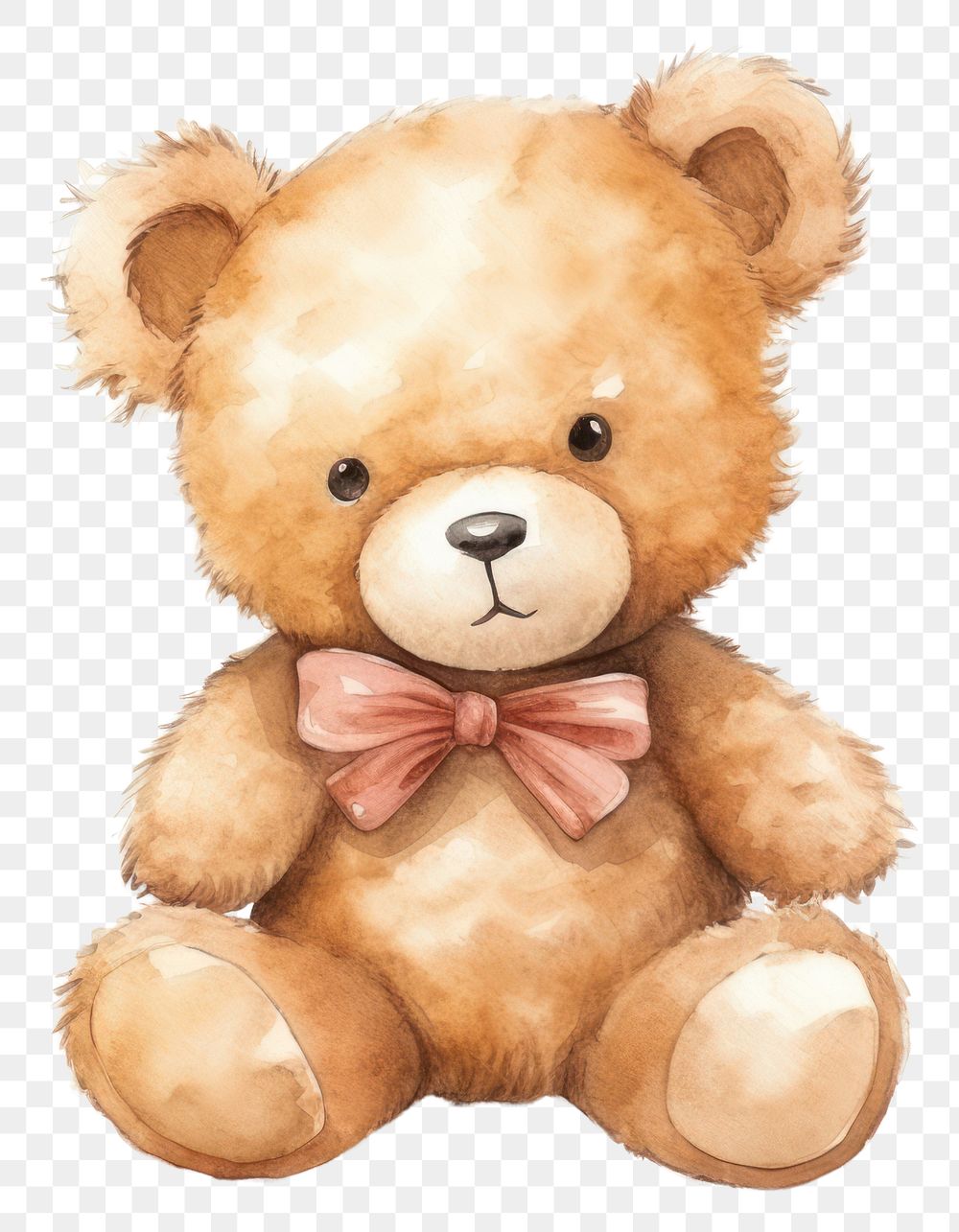 PNG Watercolor illustration of teddy bear cute toy white background.