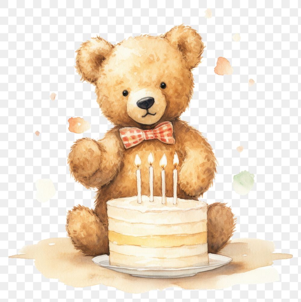 PNG Teddy bear holding a birthday cake dessert food cute.