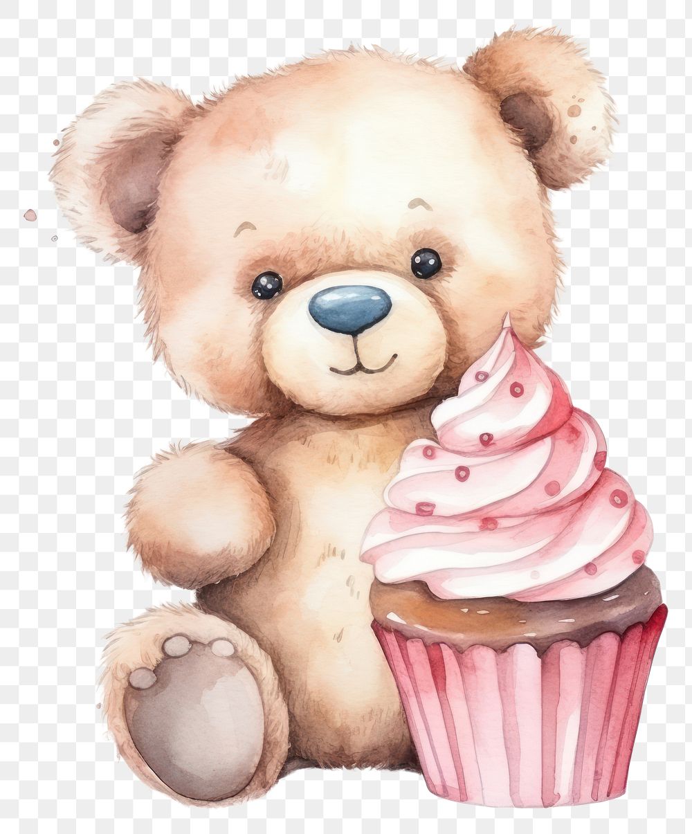 PNG Teddy bear with a cupcake dessert food cute.