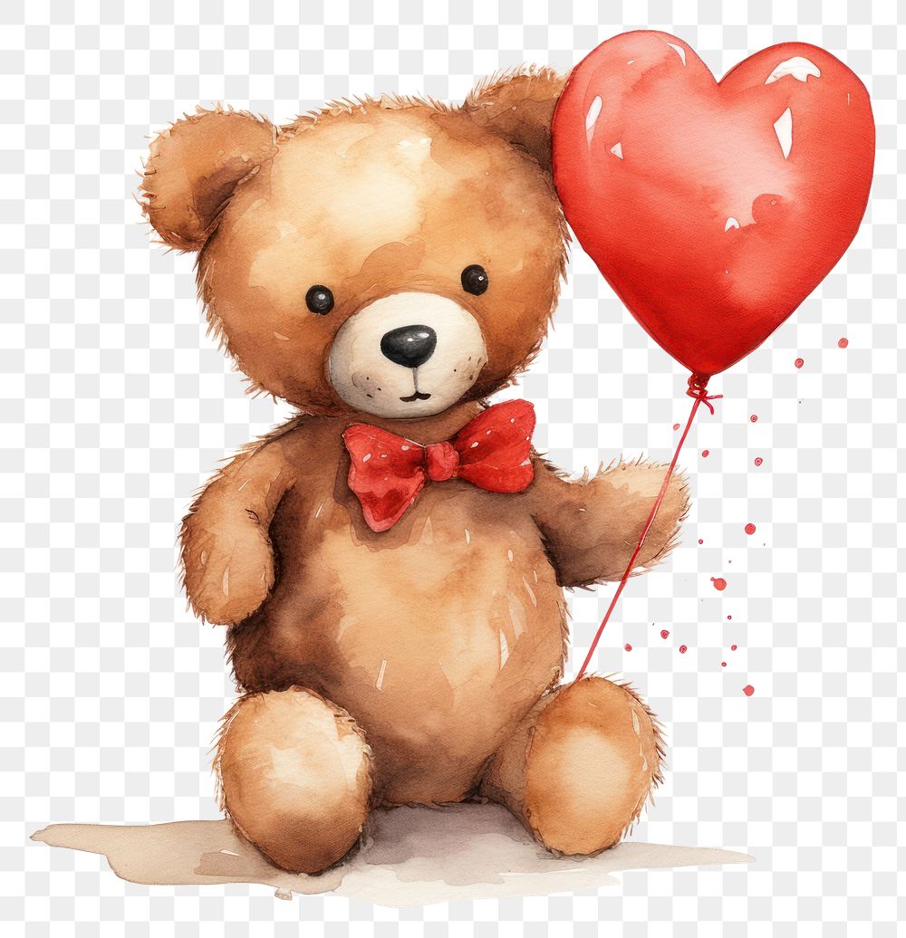 PNG Teddy bear holding a heart balloon cute toy