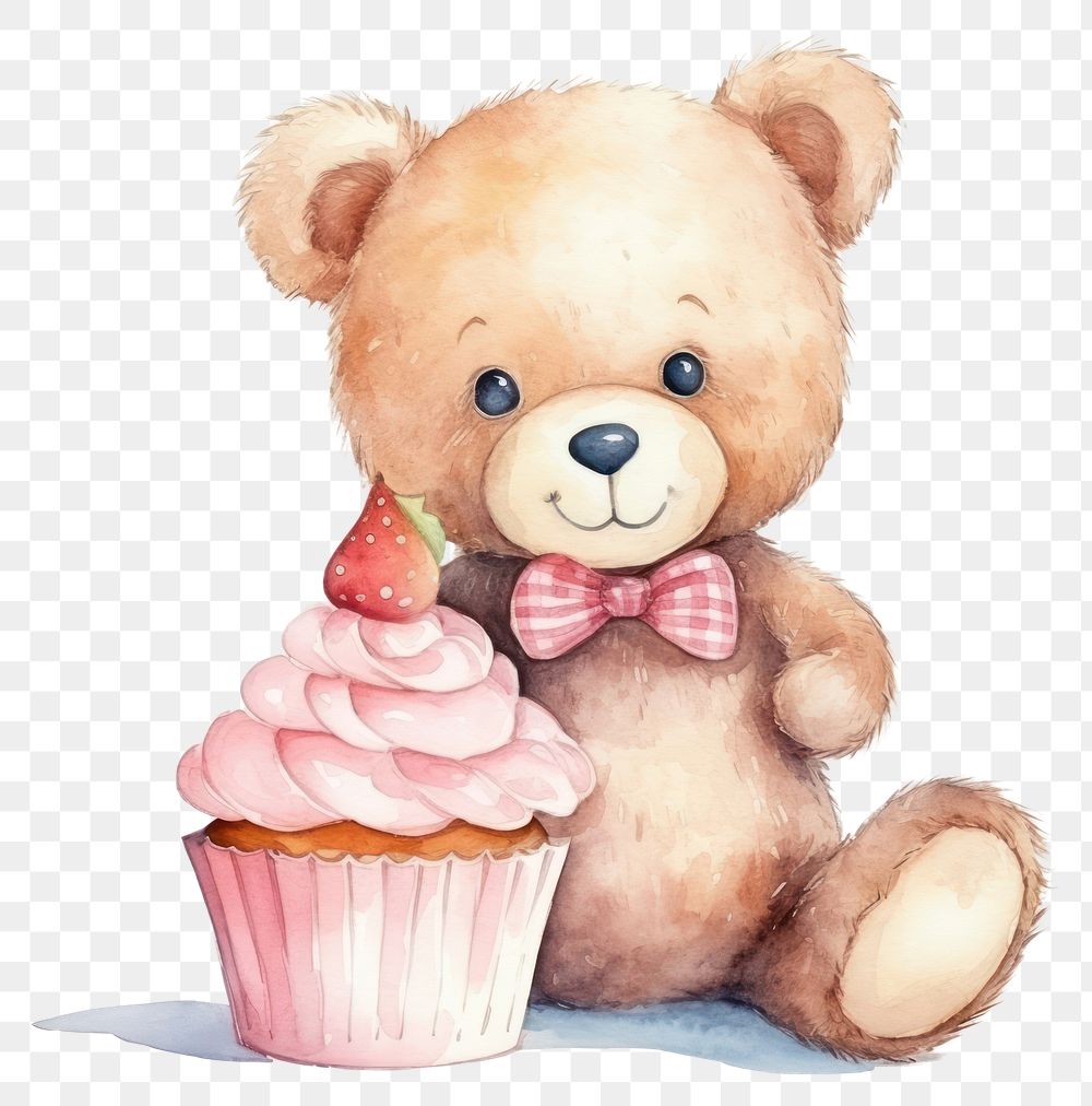 PNG Teddy bear with a cupcake dessert food cute.