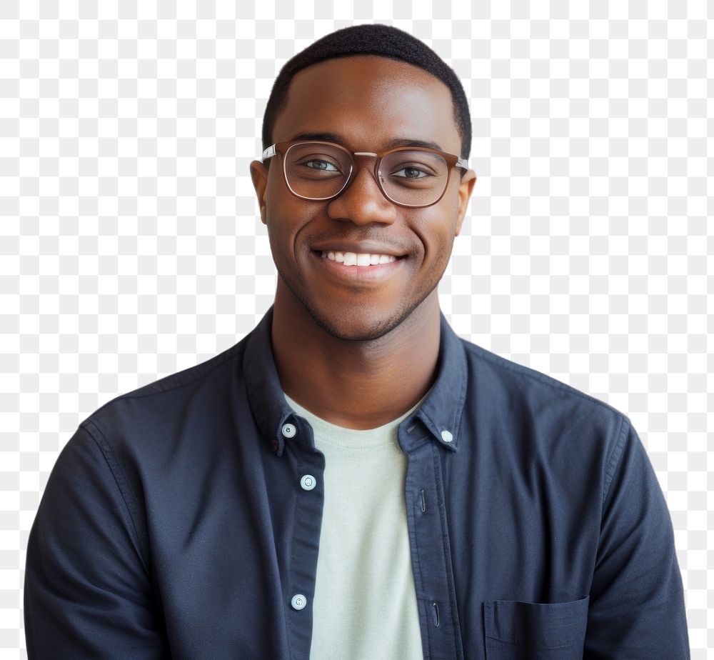 PNG  Happy millennial african american man in glasses adult smile happy.