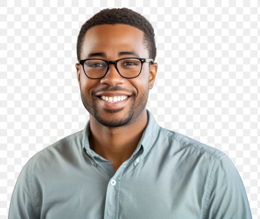 PNG  Happy millennial african american man in glasses adult smile happy.