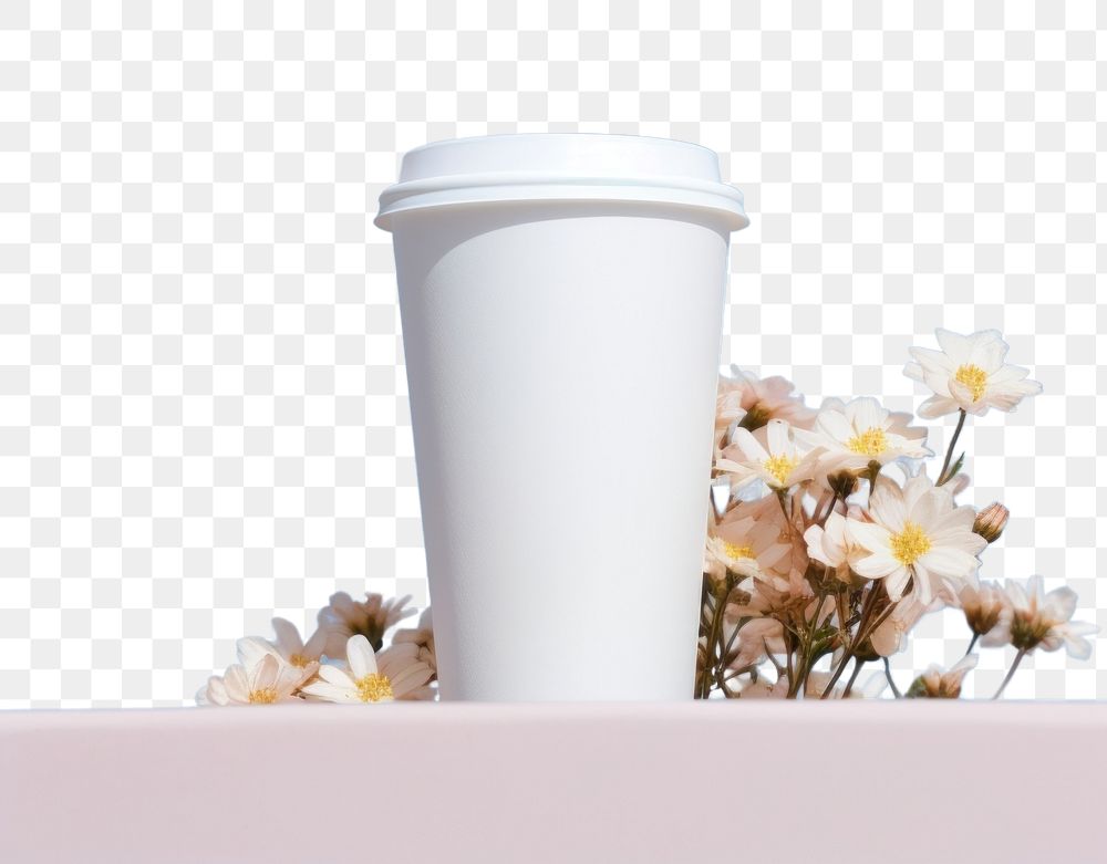 PNG White paper coffee cup flower sky outdoors.