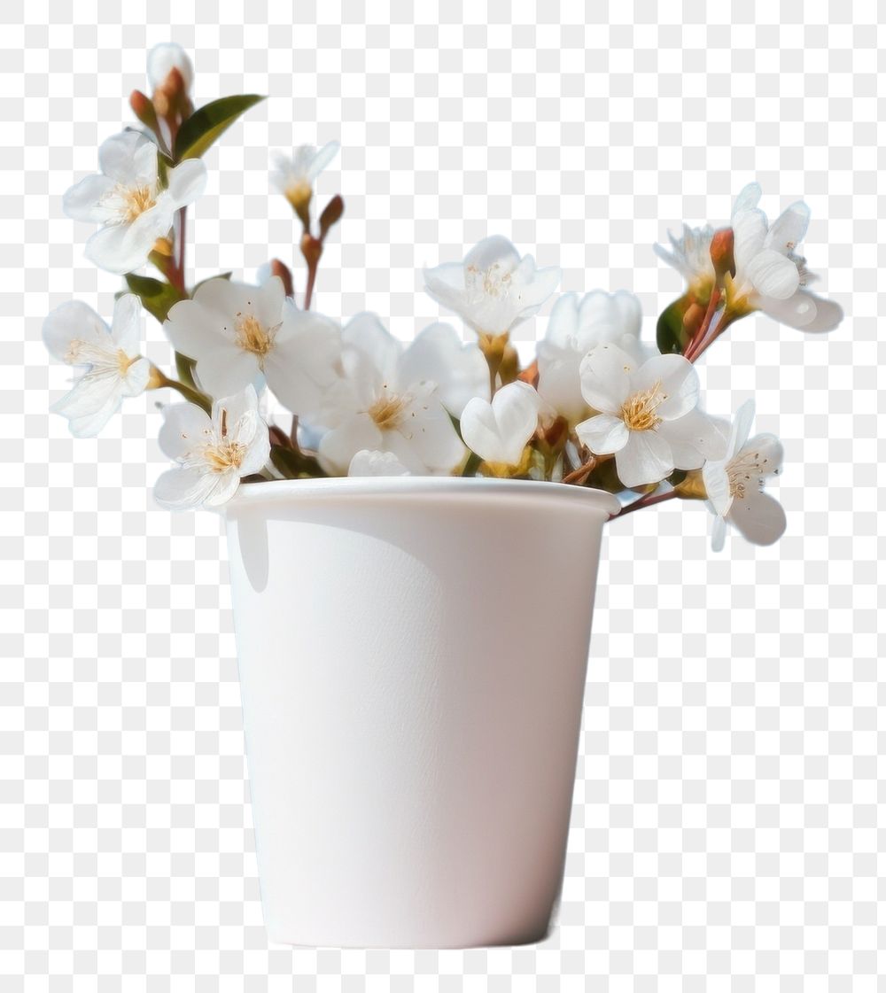 PNG White paper coffee cup flower outdoors blossom.