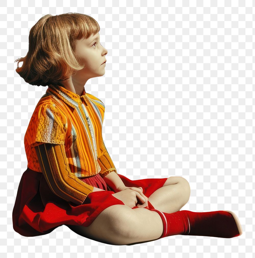 PNG Retro collage of a young girl sitting on the floor exercise fitness person.