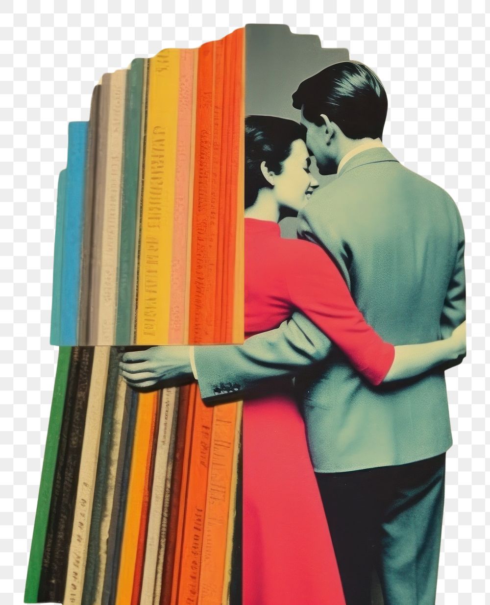 PNG Retro collage of human hugs adult togetherness affectionate