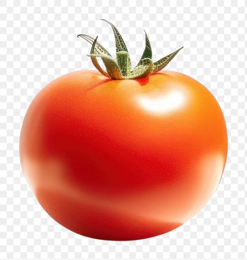 PNG  A red tomato sitting on top of a white table vegetable plant food. AI generated Image by rawpixel.