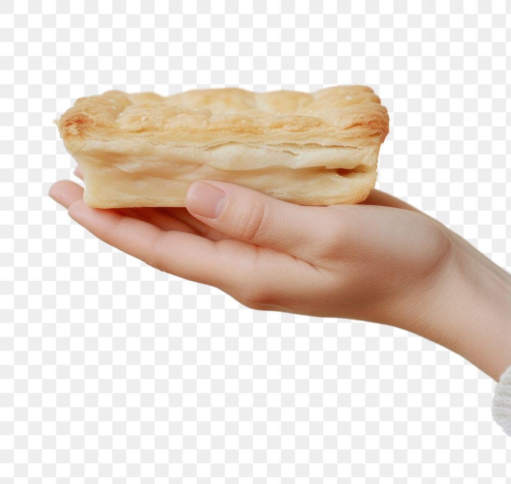 PNG A person holding piece of apple pie dessert pastry food.
