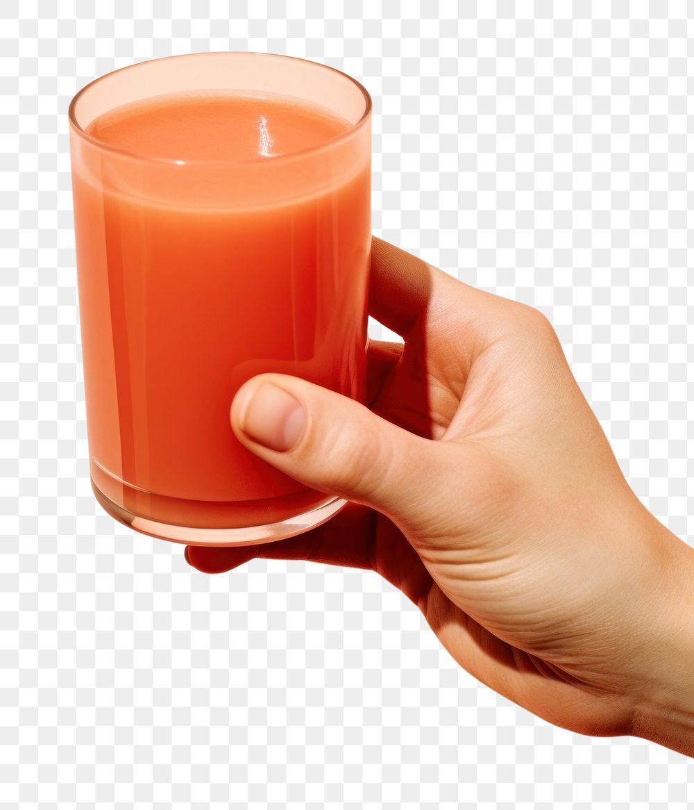 PNG A person holding a glass of tomato juice with a tomato drink red refreshment.