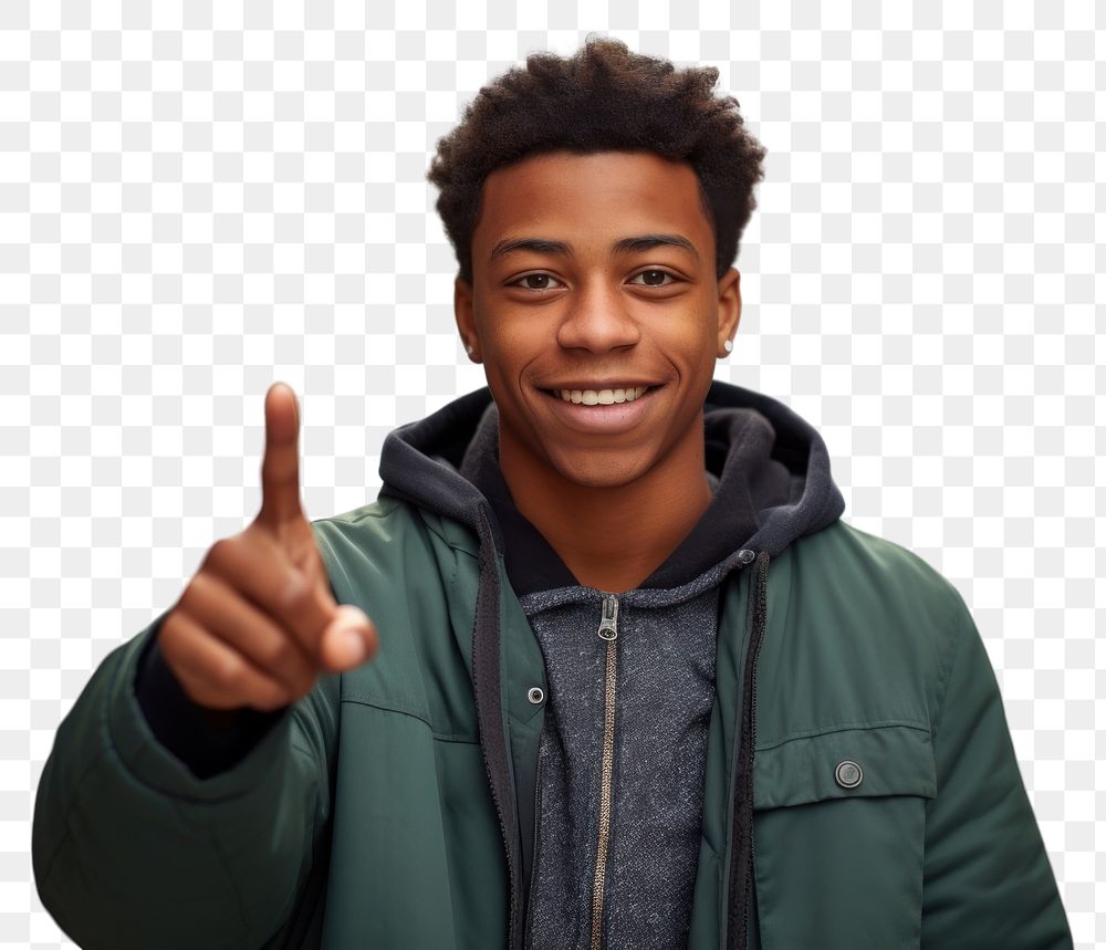 PNG  A happy african american teenager man with confident portrait jacket finger.