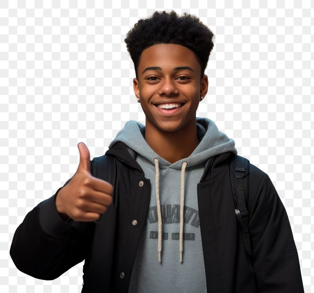 PNG  A happy african american teenager man with confident finger smile men.
