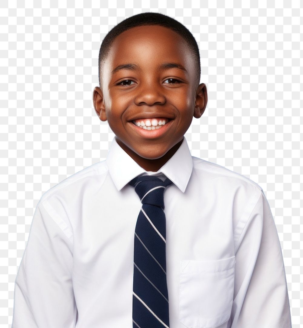 PNG  African student with happy face portrait necktie shirt.