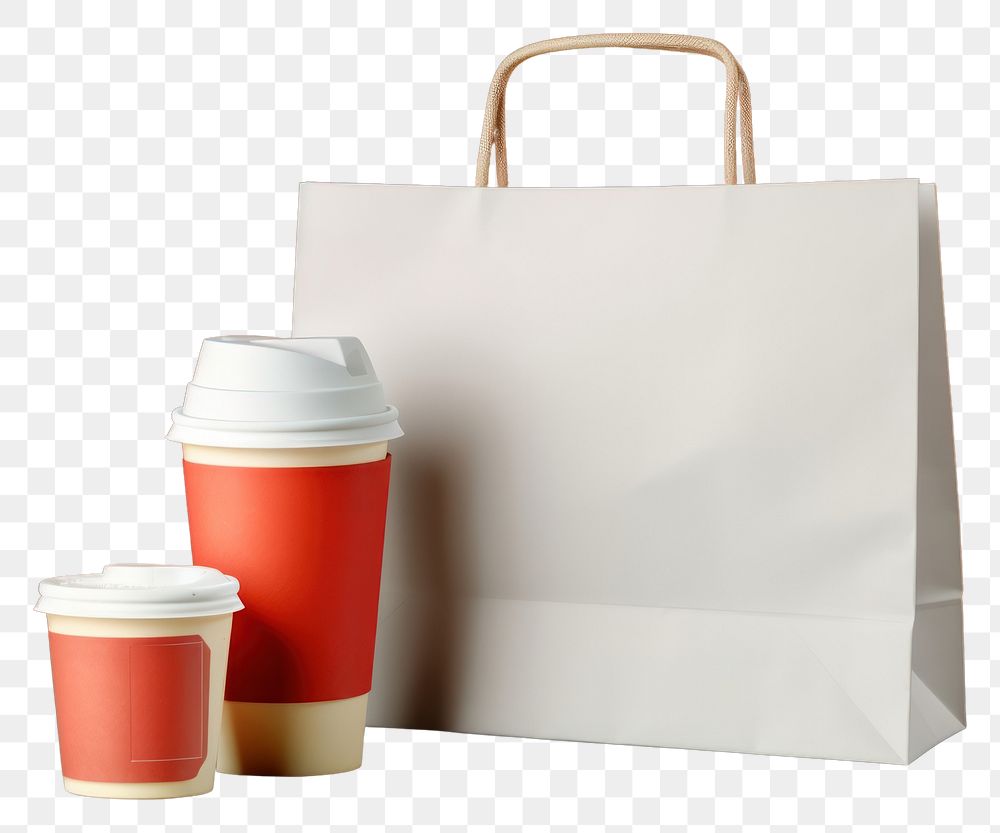 PNG  Food packaging set mockup cafe cup bag mug.