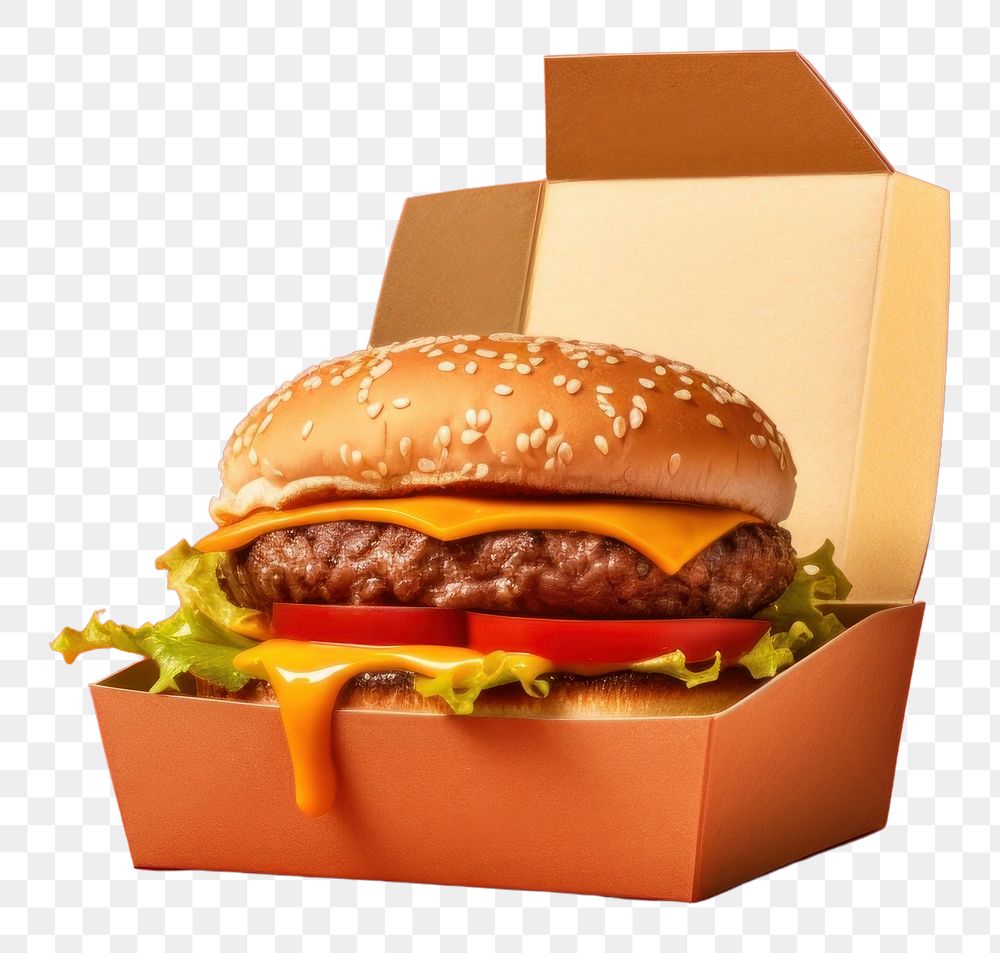 PNG Cheeseburger take away packaging food hamburger vegetable.