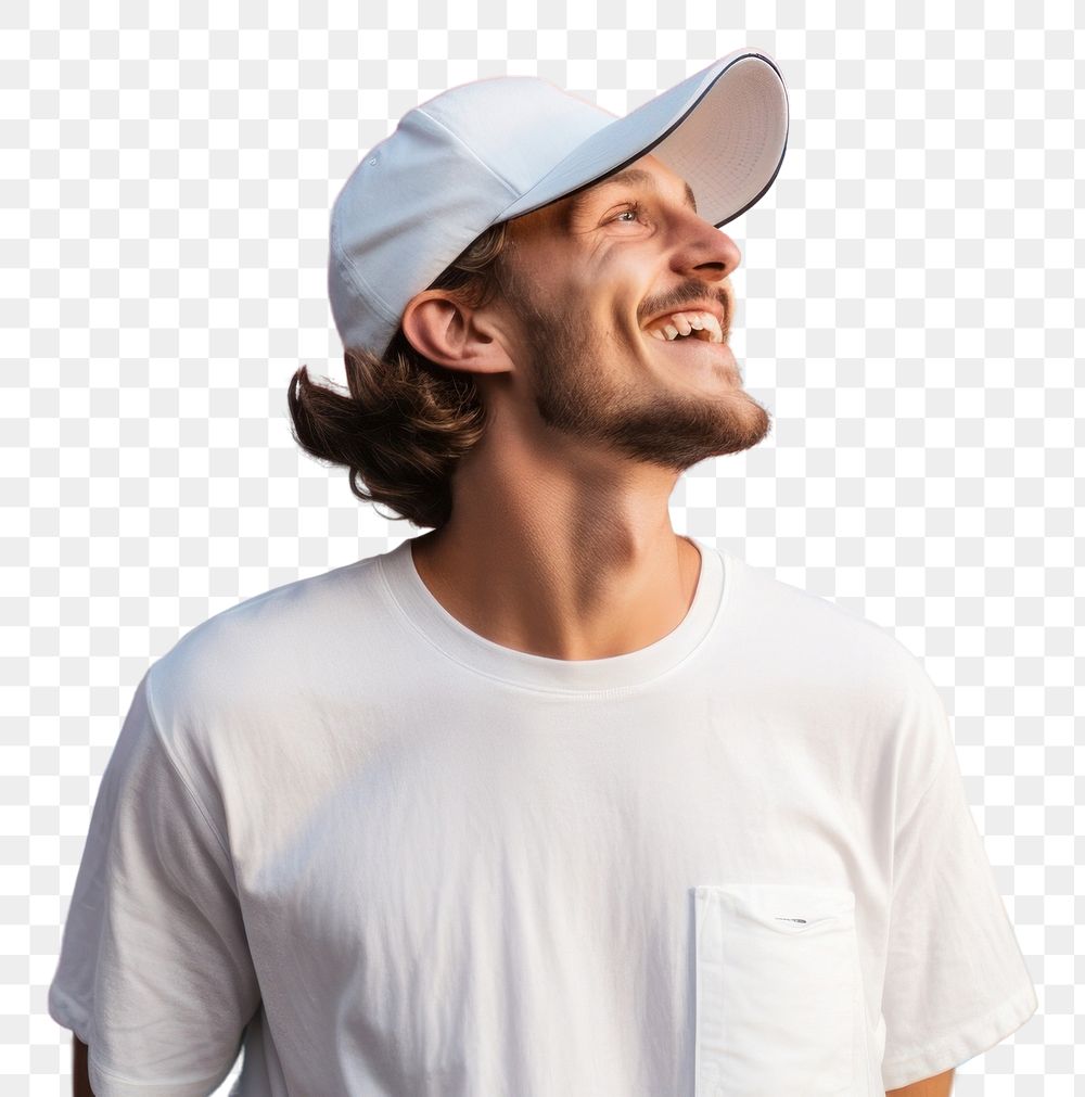 PNG A man wearing white cap laughing adult smile.