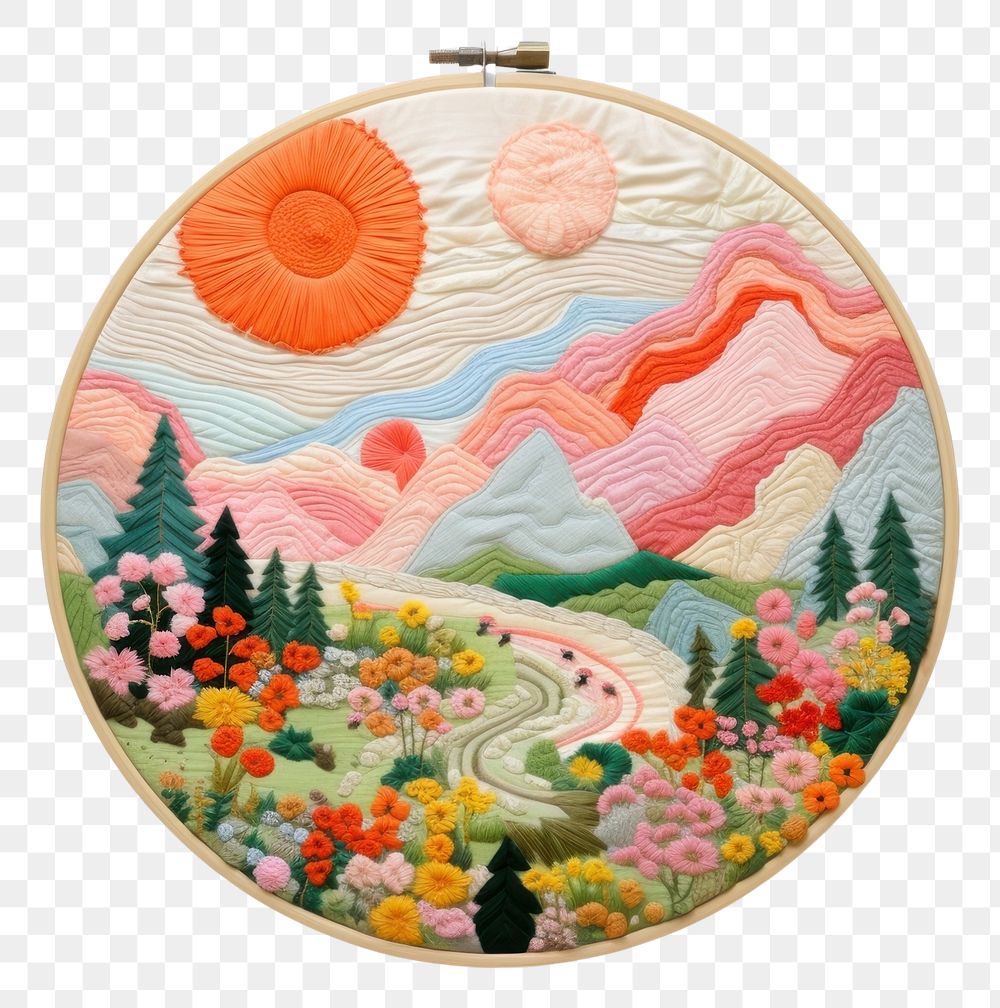 PNG Minimal colorful rose frame border embroidery needlework landscape.