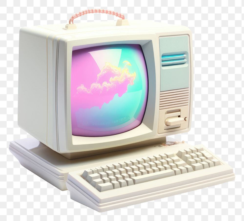 PNG Iridescent vintage computer white background electronics television.