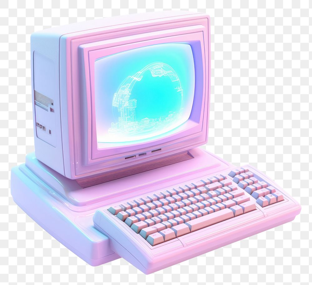 PNG Iridescent vintage computer white background electronics technology.