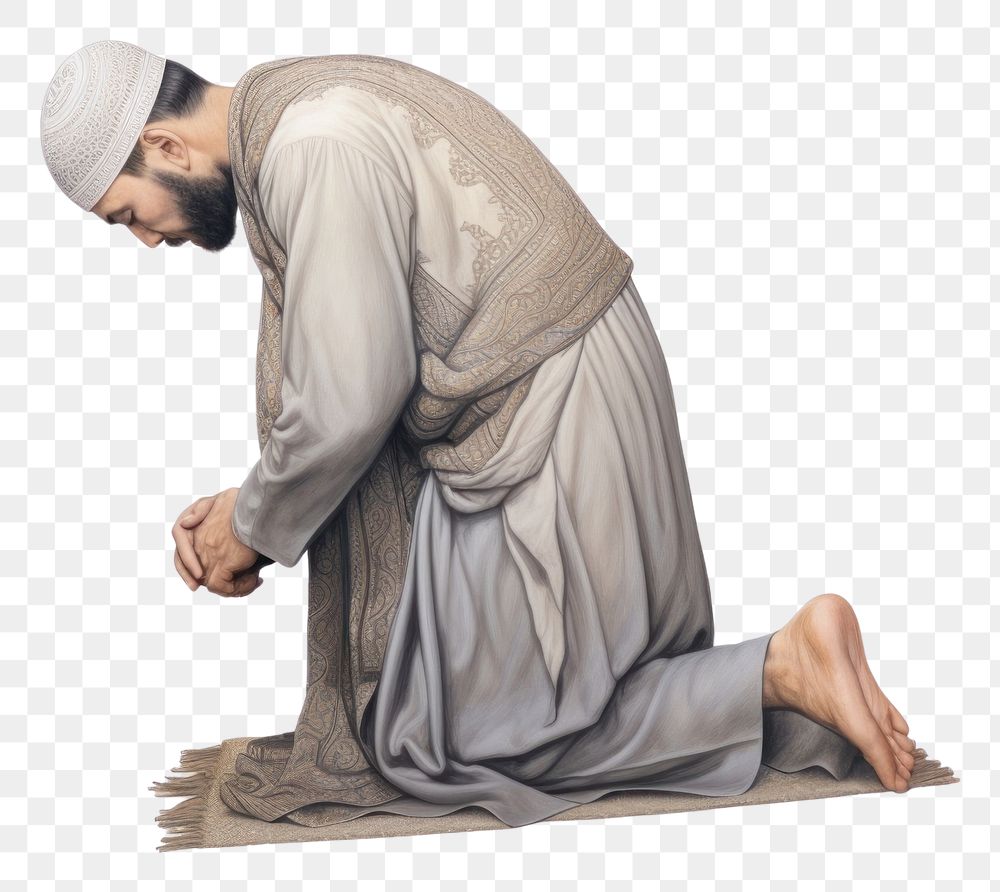 PNG  Muslim pray adult white background spirituality. AI generated Image by rawpixel.