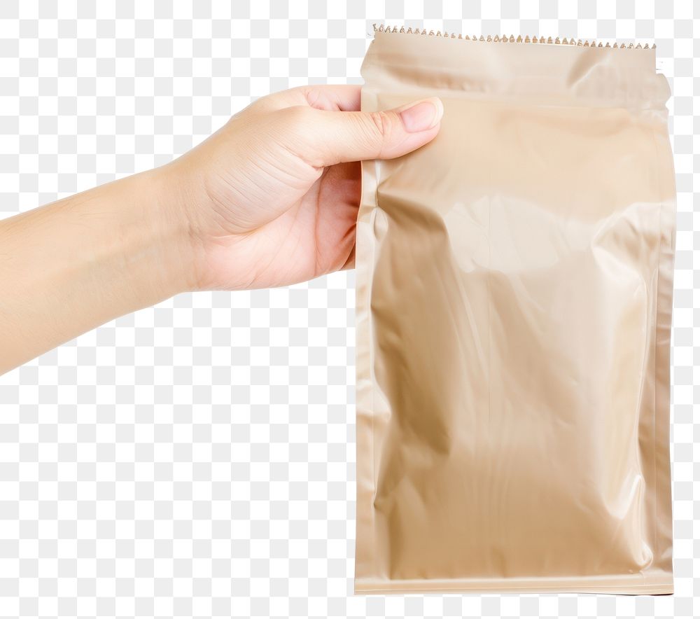 PNG  Coffee pouch bag holding hand white background.