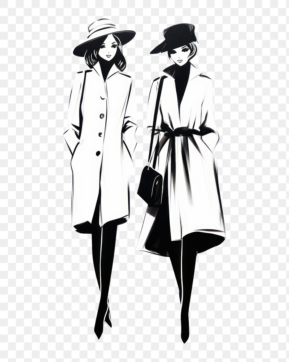 PNG  Doodle of women overcoat adult white.