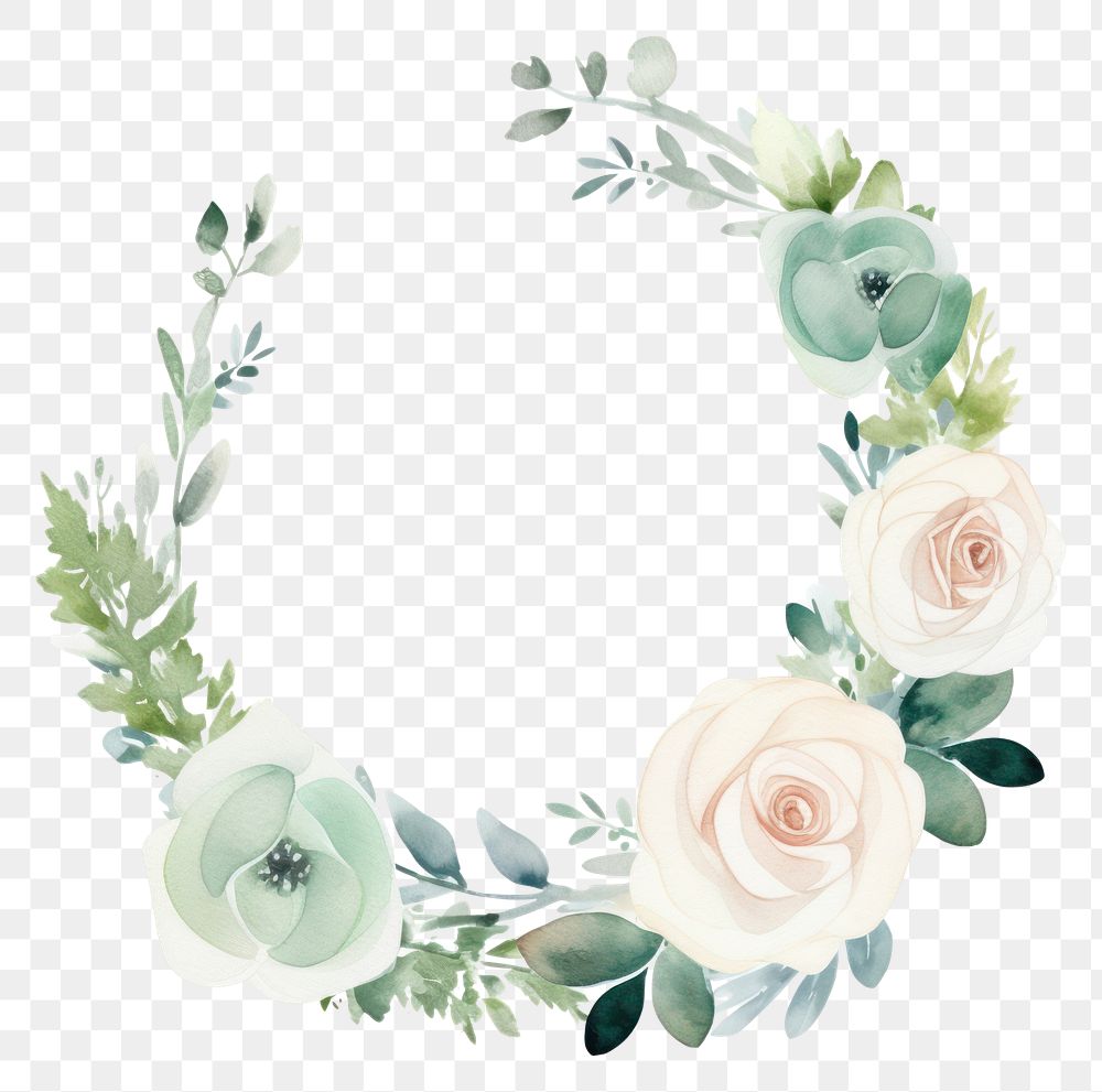 PNG White rose circle border pattern wreath flower