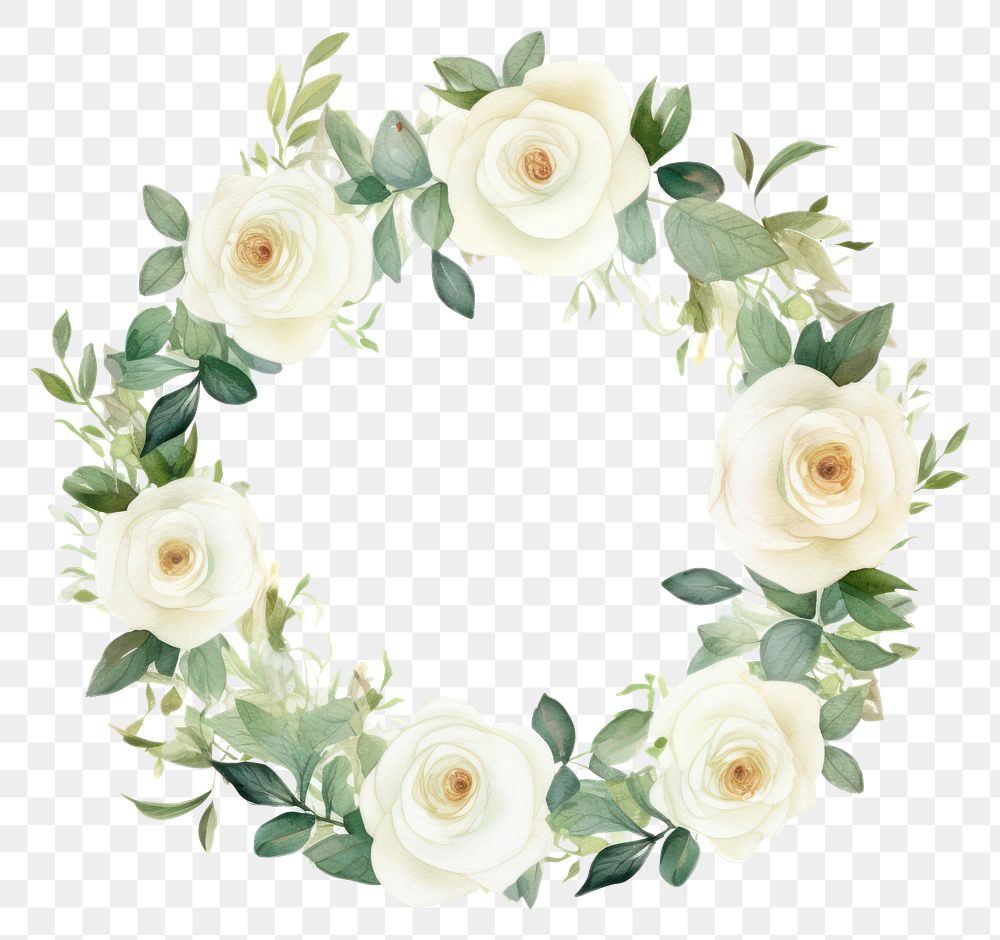 PNG White rose circle border pattern wreath flower. AI generated Image by rawpixel.