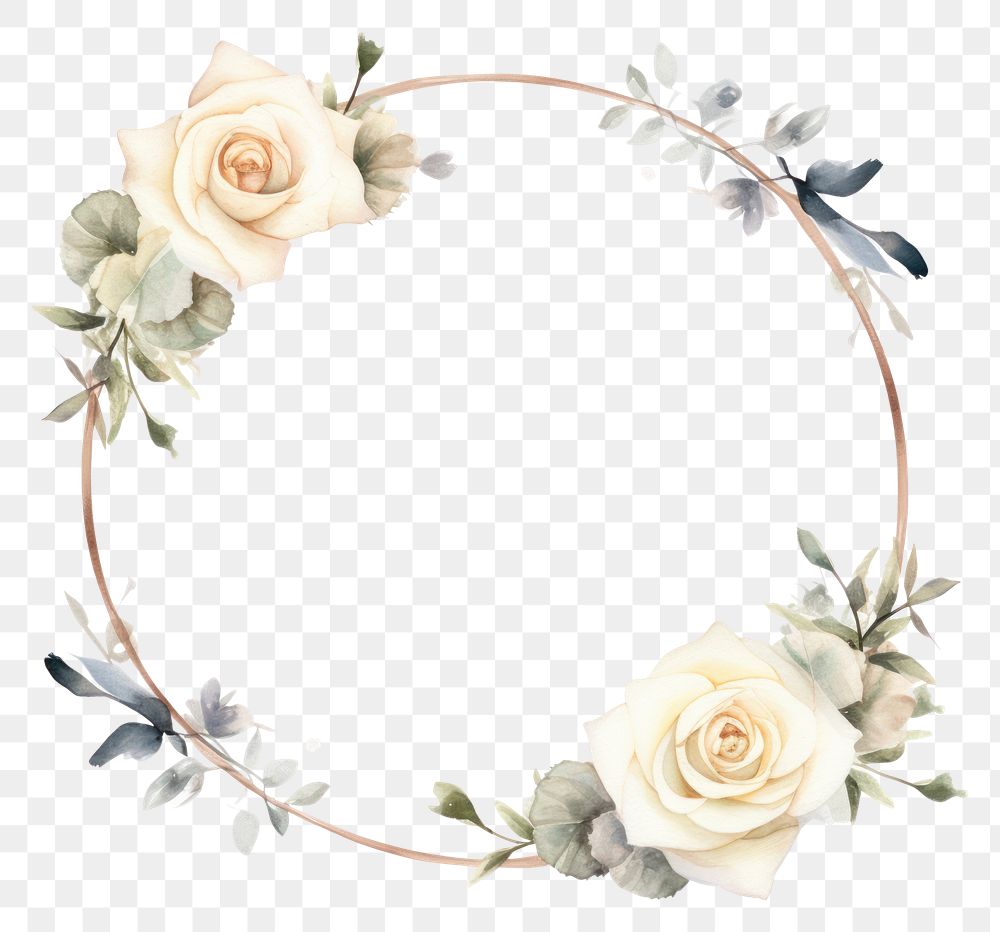 PNG White rose circle border pattern flower wreath