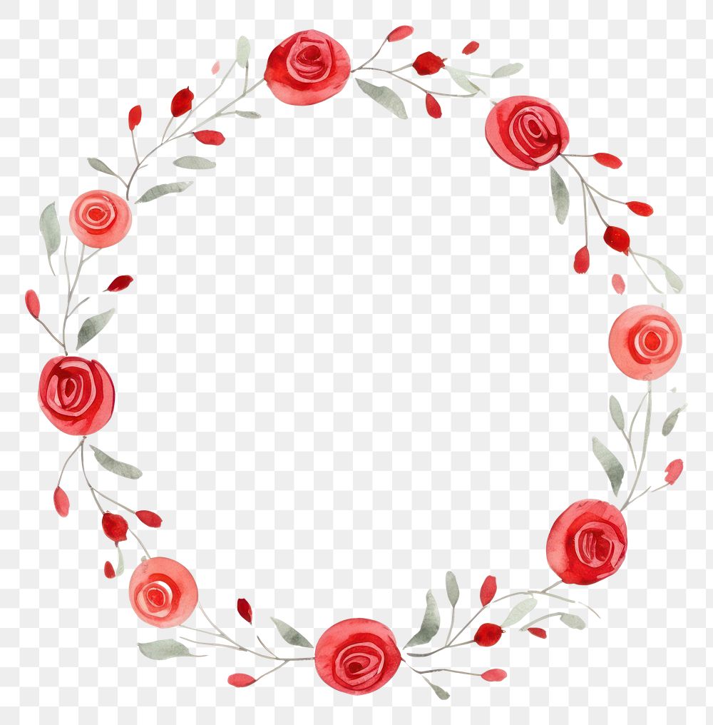 PNG Little red rose circle border pattern flower wreath. AI generated Image by rawpixel.
