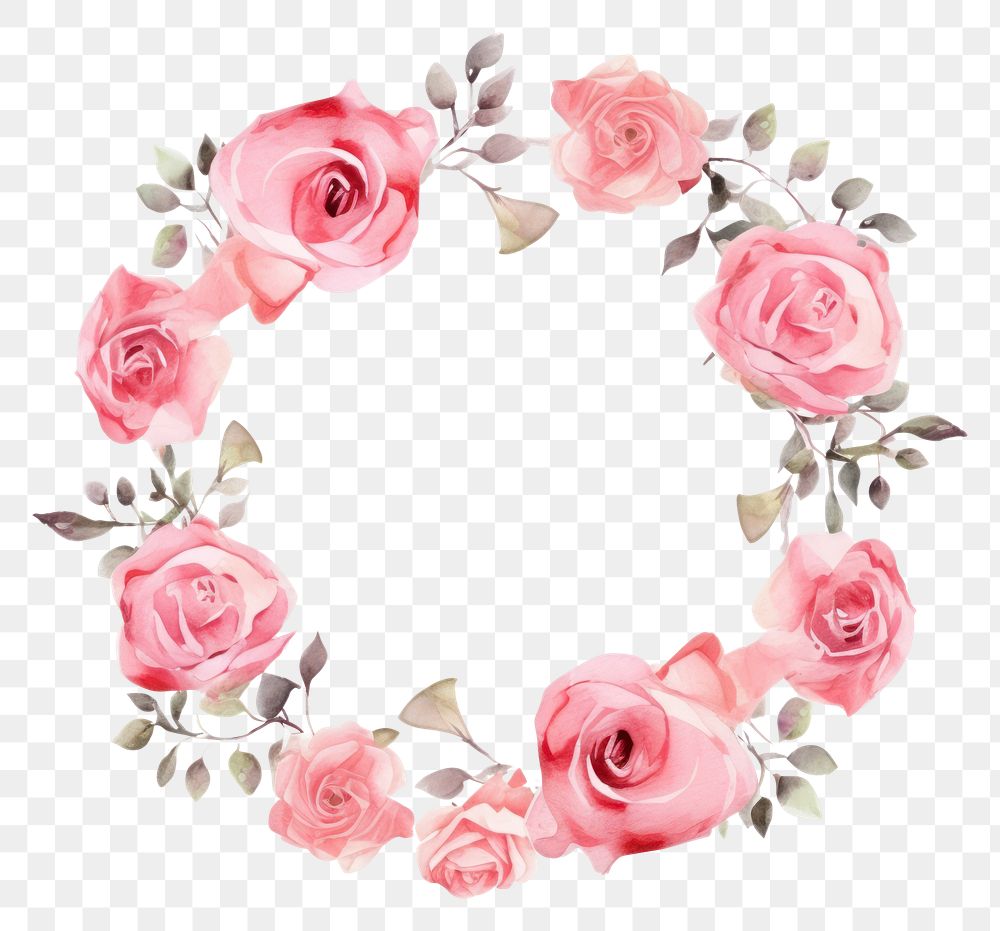 PNG Pink rose circle border pattern flower wreath. AI generated Image by rawpixel.