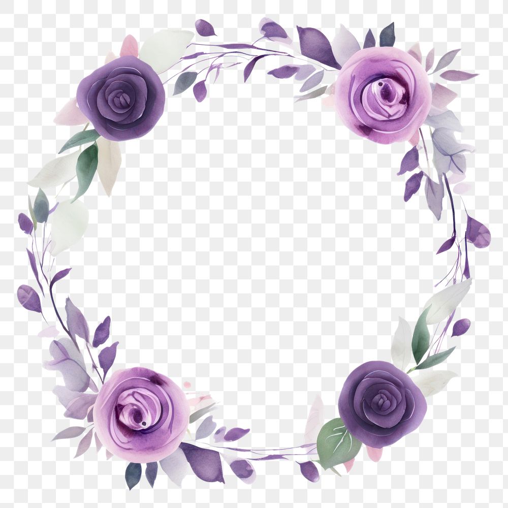 PNG Purple rose circle border pattern flower wreath. AI generated Image by rawpixel.