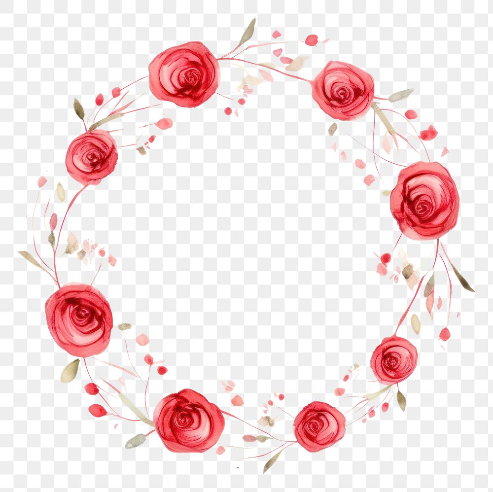 PNG Red rose circle border pattern flower wreath. AI generated Image by rawpixel.