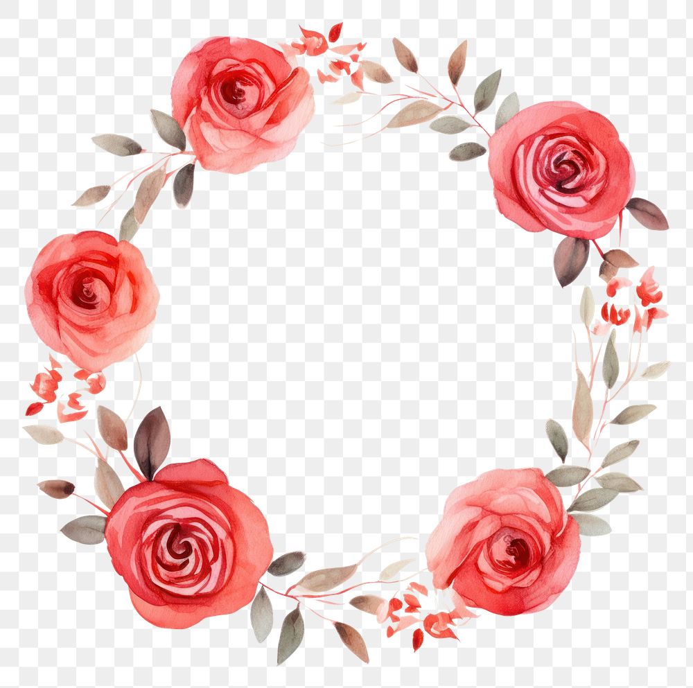 PNG Red rose circle border pattern flower wreath. AI generated Image by rawpixel.