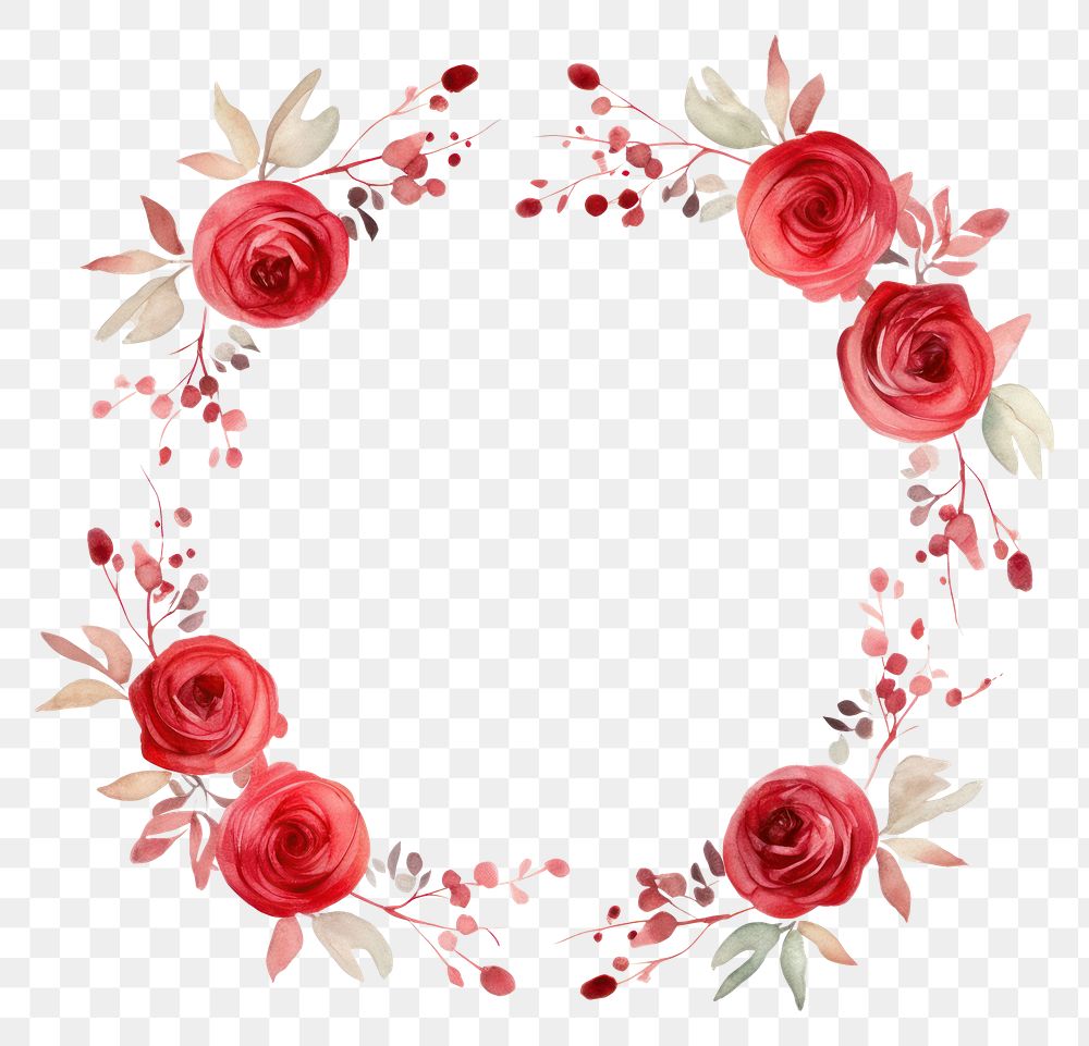 PNG Red rose circle border pattern wreath flower. AI generated Image by rawpixel.