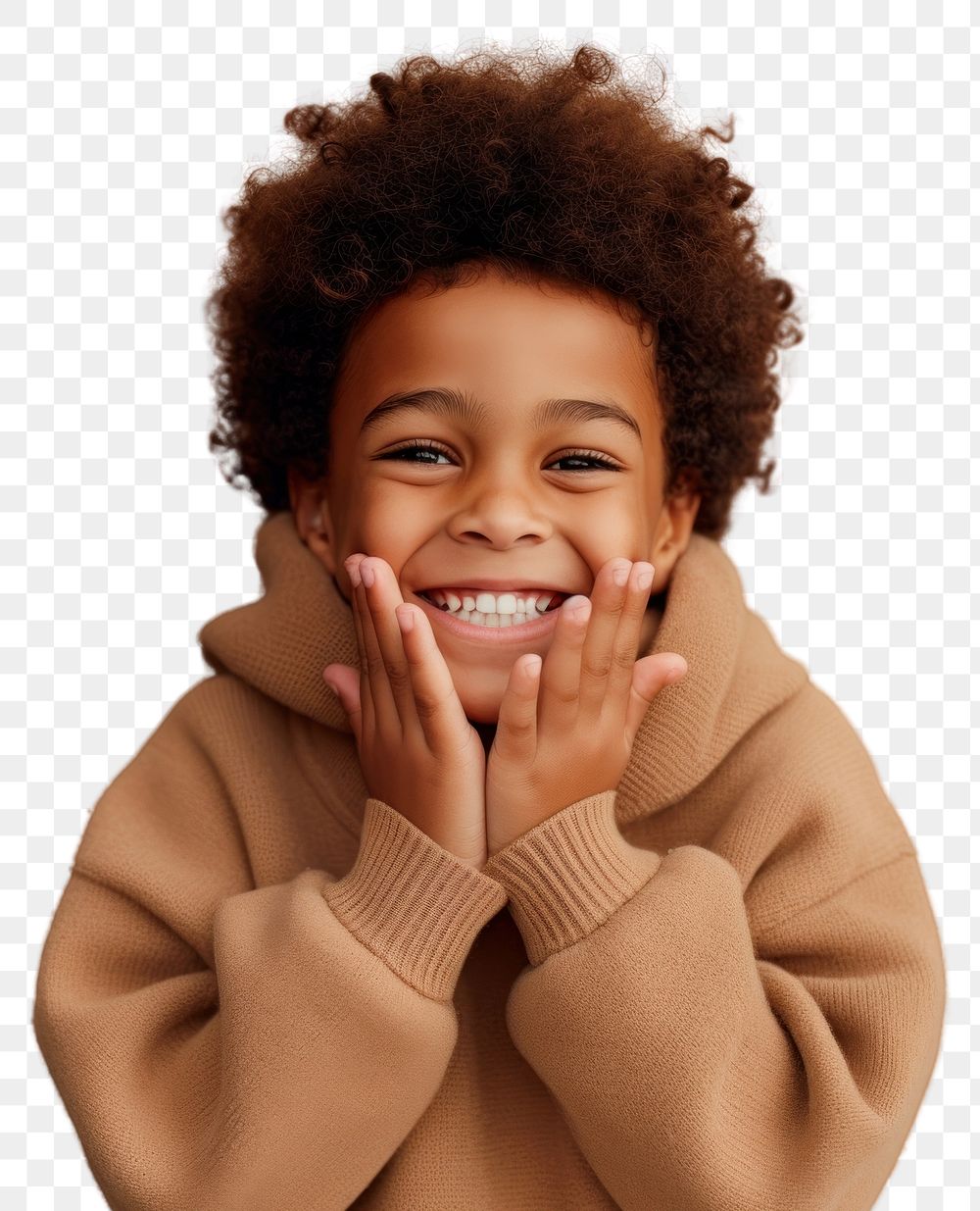PNG  Black kid in sweater smiling portrait laughing smile. AI generated Image by rawpixel.