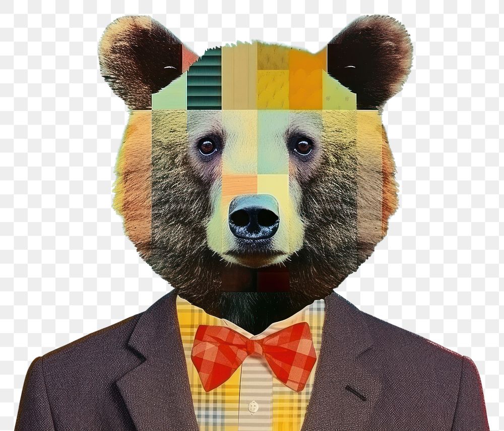 PNG Collage Retro dreamy bear animal mammal representation.