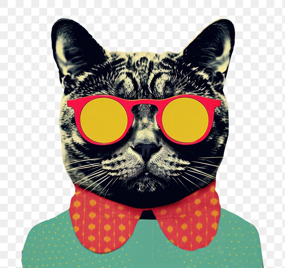 PNG Collage Retro dreamy cat sunglasses portrait mammal.