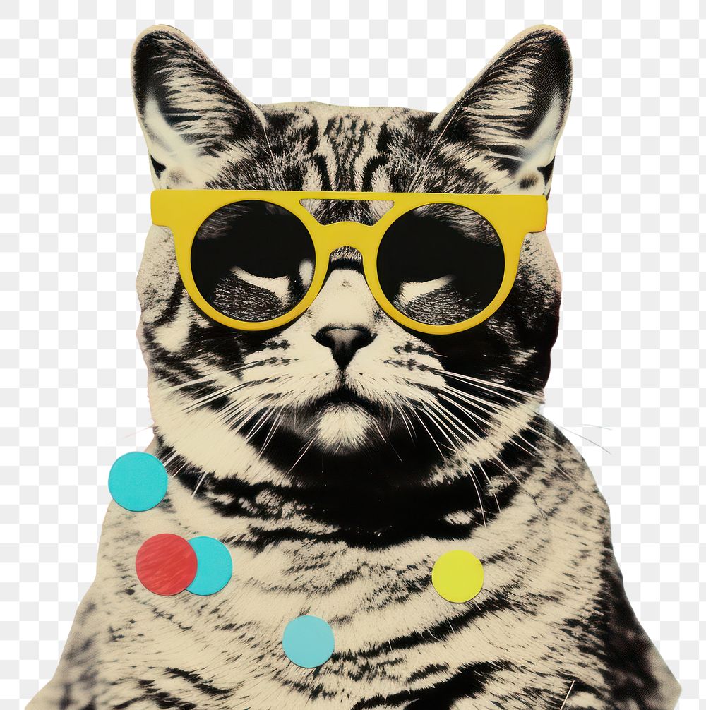 PNG Collage Retro dreamy cat sunglasses collage animal.
