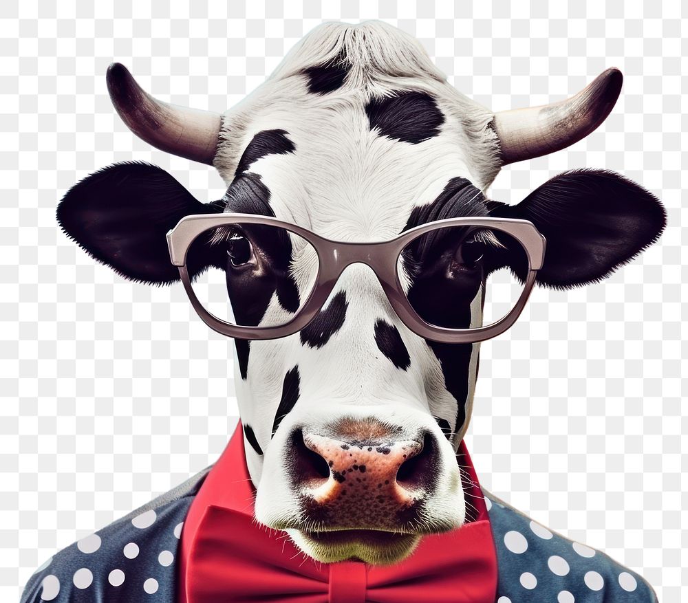 PNG Collage Retro dreamy cow livestock glasses mammal.