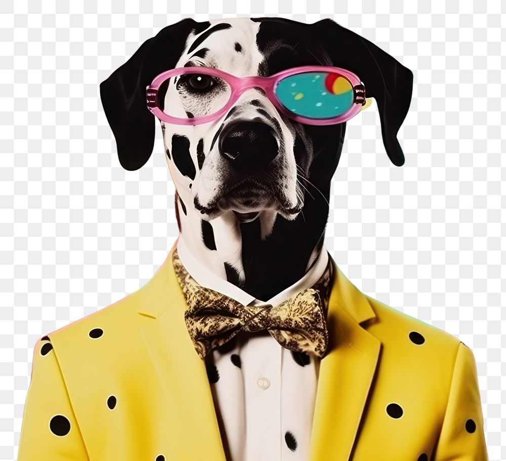 PNG Collage Retro dreamy dog portrait glasses animal.
