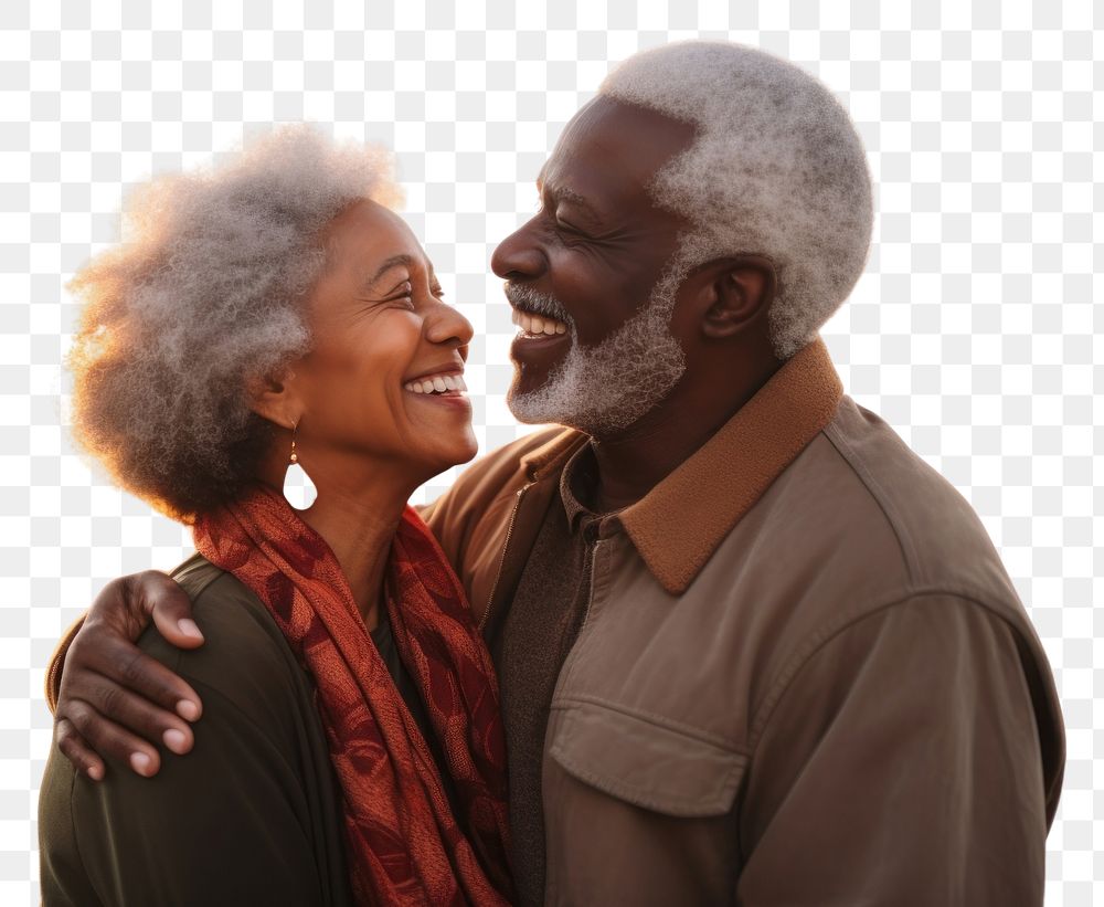 PNG Black senior people couple having romantic moment embracing adult happy. AI generated Image by rawpixel.