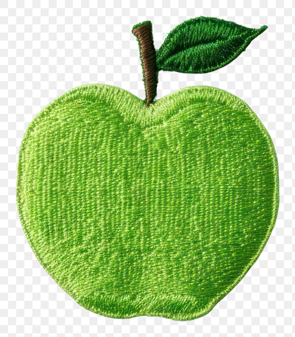 PNG Embroidery style green apple fruit plant.