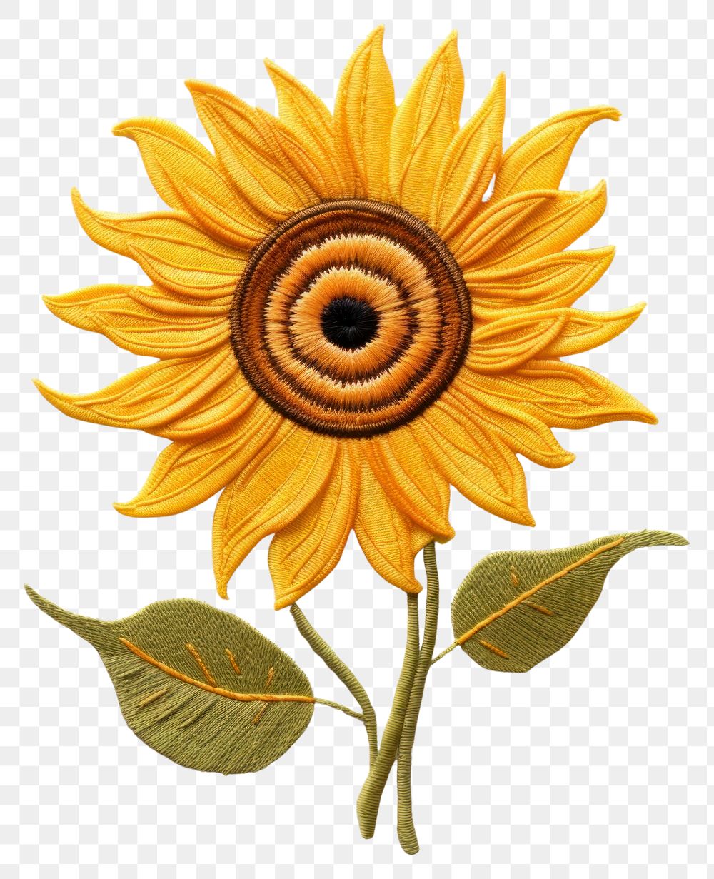 PNG Sunflower embroidery style pattern plant.