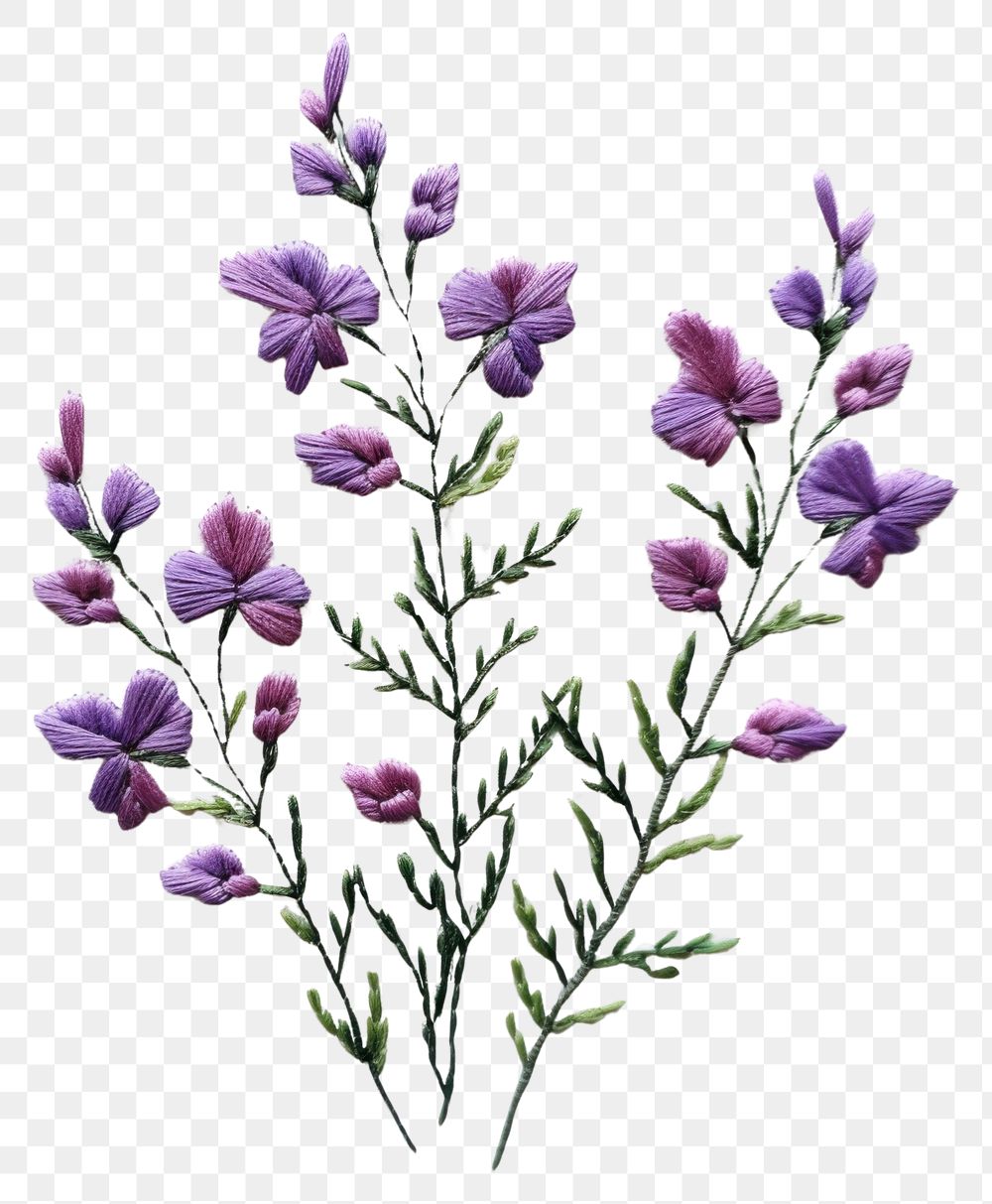PNG Purple embroidery style wildflower plant.