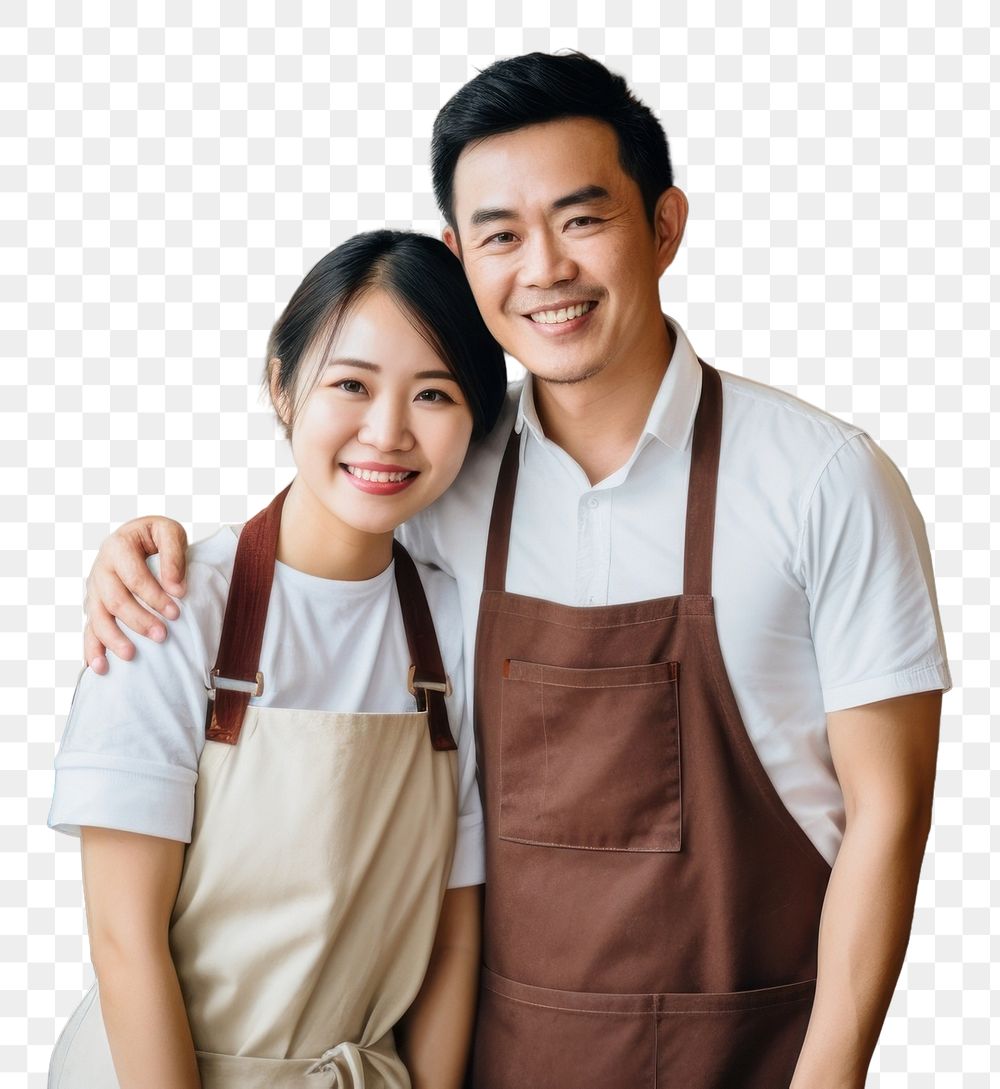 PNG Thai couple apron togetherness entrepreneur. AI generated Image by rawpixel.